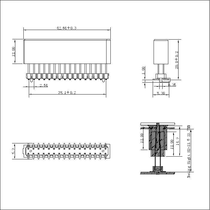 BB2.54F-H232G0B02 2.54mm 216P Male Board to Board Connector Mating 21.5-21.7mm L=20.7mm BB2.54F-H232G0B02 2.54mm 216P Male Board to Board Connector Mating 21.5-21.7mm L=20.7mm