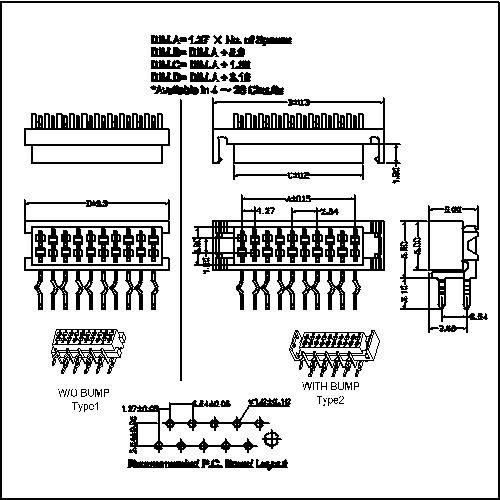 1.27mm Micro Match Socket 180° DIP